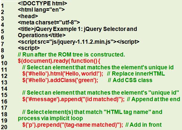 Пример селектор jQuery и операции