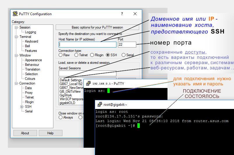 PuTTY - подключение по SSH
